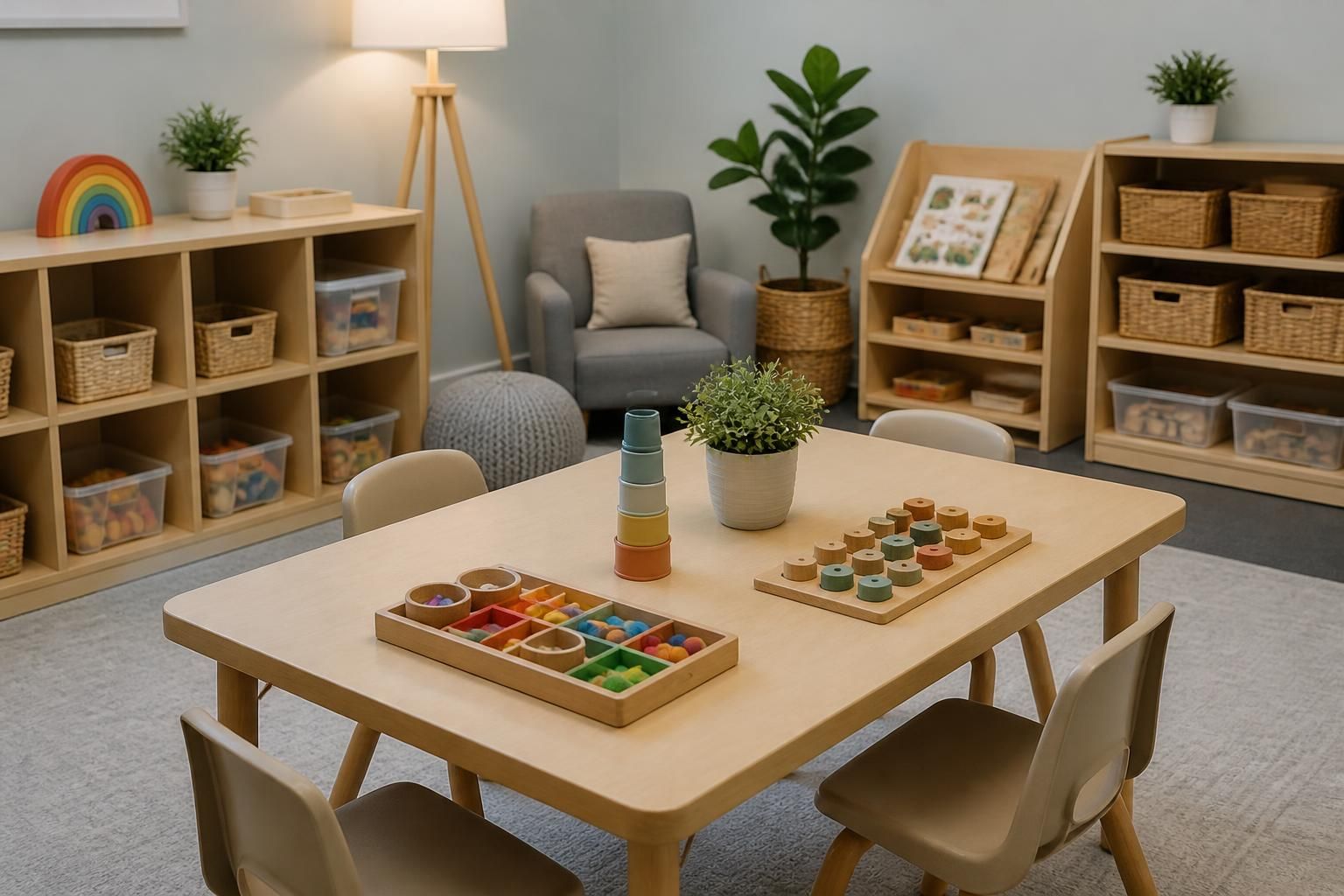 School readiness therapy space with child-sized learning materials.